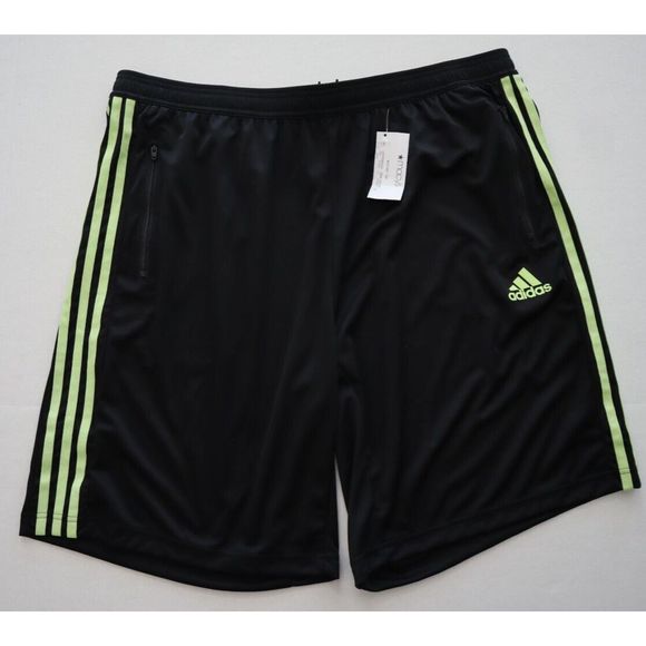 adidas PrimeBlue Men Sz 2XL Black/Lime Green Designed 2 Move 10” 3-Stripe Shorts - Picture 1 of 11